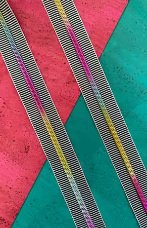 Black Stripe Zipper Tape with Rainbow Teeth | #5 Zipper by the Yard