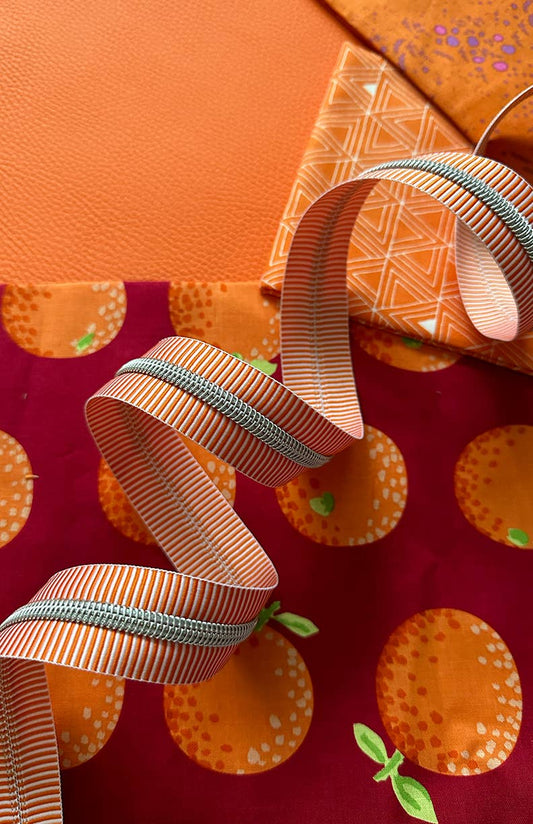 Orange Stripe Zipper Tape with Nickel Teeth