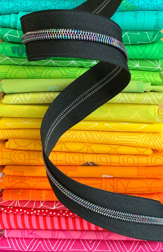 Black Zipper Tape with Iridescent Teeth