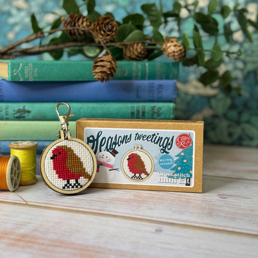 Mini Matchbox Christmas Cross Stitch Kit: Red Robin