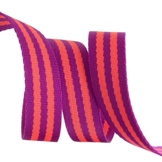 Tula Pink Striped Nylon Webbing – 1" Wide – Watermelon & Plum Slushy – 2 Yard Pack