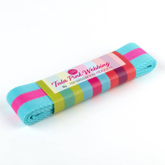 Tula Pink - Aqua/Hot Pink Striped Nylon Webbing – 1.5" Wide / 2 Yards