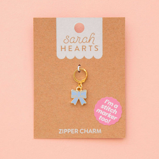 Enamel Stitch Marker / Zipper Charm: Blue Bow